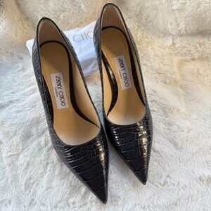 Jimmy Choo Love 85 Gray Croc Embossed Pointed Toe Pumps Size 36